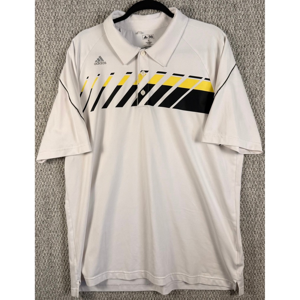 Adidas Golf Polo Shirt Mens XL White Yellow Black Graphic Z23485 Short Sleeve